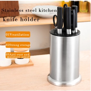 Stainless Steel Knife Holder Wood Knife Block Stand Knives Storage ...