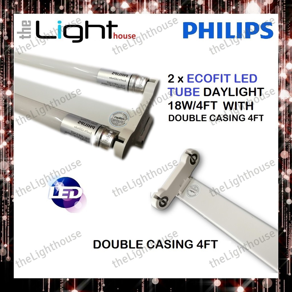 2SET X Philips 4ft 18w Ecofit T8 Glass LED Tube C/W Double Casing ...