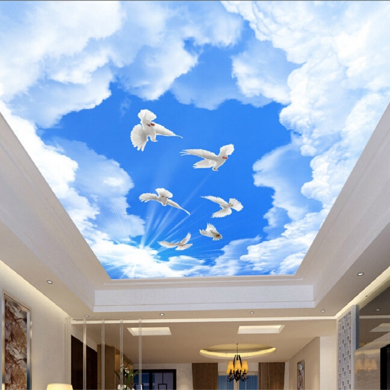 Custom ceiling wallpaper, blue sky and white clouds murals ceiling ...