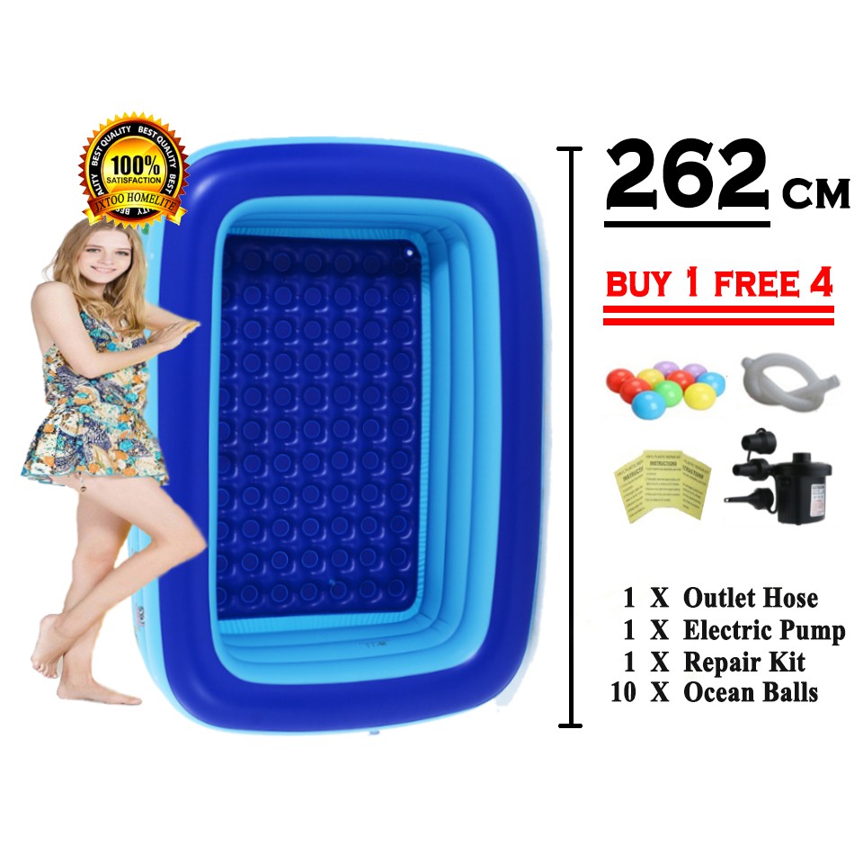(L)262x(W)175x(H)60cm - Inflatable 3 Ring Swimming Pool With Play Balls ...