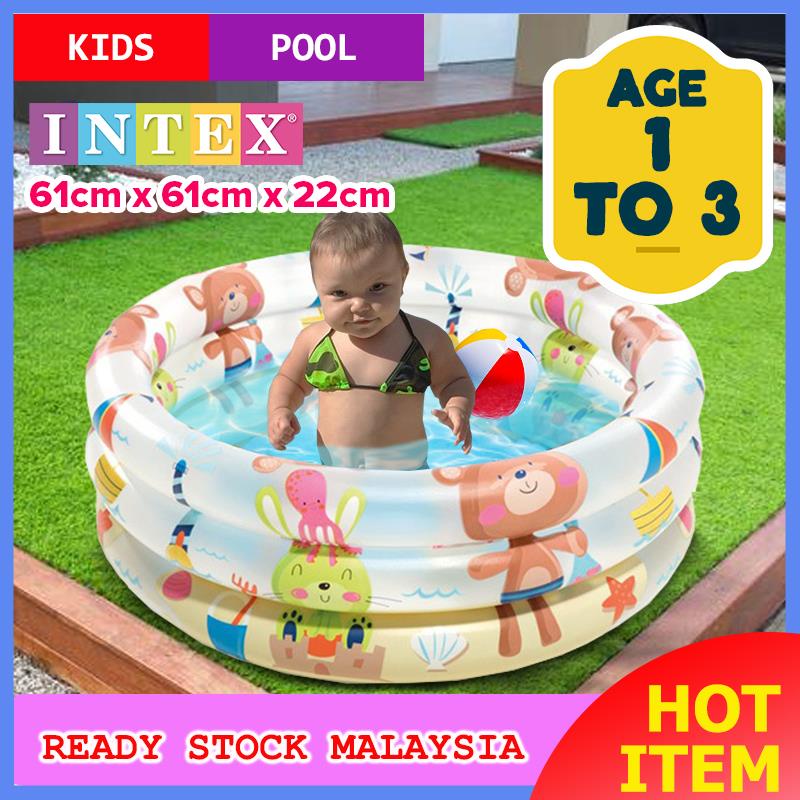 INTEX 57106 Teddy 3-Ring Baby Kids Pool Soft Inflatable Swimming Pool ...