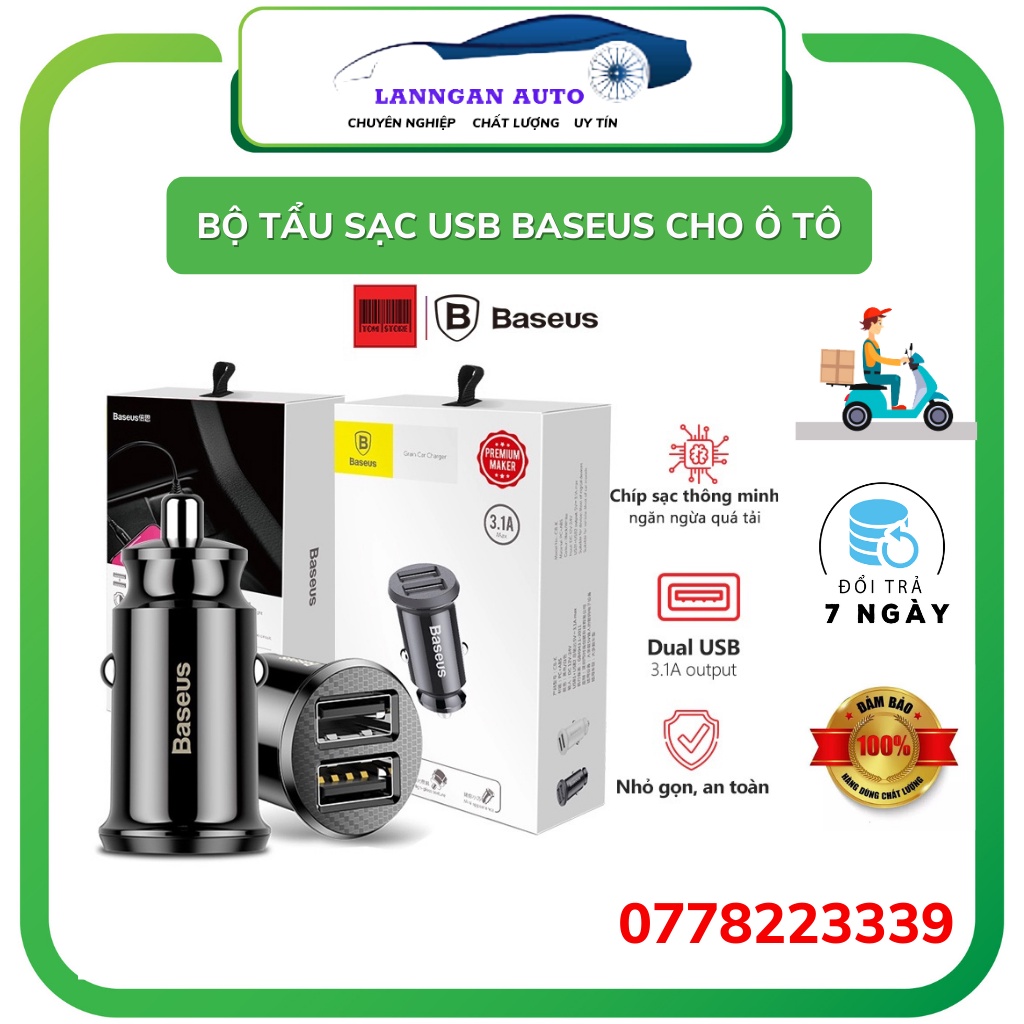 Baseus Mini Car Charger MultiPurpose USB Charger (5V, 3.1A Fast Charge, 2 USB Car Charger Ports