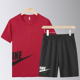 Ready Stock Running Shorts Men Short Sleeve Suit Quality Black T-shirt  Shorts Summer Sports Sportswear 2 Piece Set nike