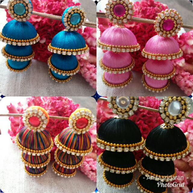 Double layer silk hot sale thread jhumka