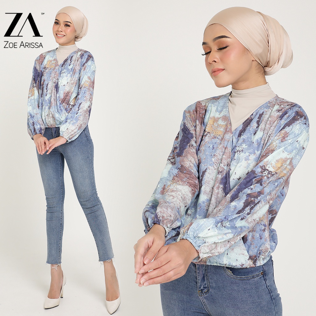 ZOE ARISSA BLOUSE MUSLIMAH WOMEN BLOUSE Printed Corak Design Office ...