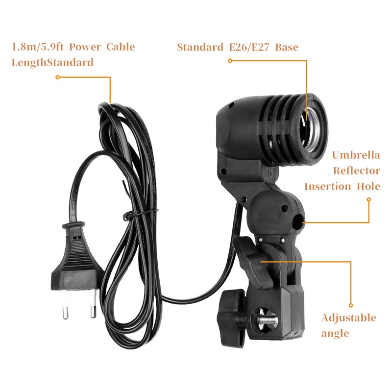 2X Light Lamp Photo Studio E27 AC Socket Photography 1.8M
