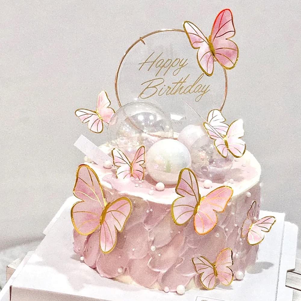 11 Pcs/set Pink Bronzing Butterfly Cake Topper 3D Butterfly Birthday ...