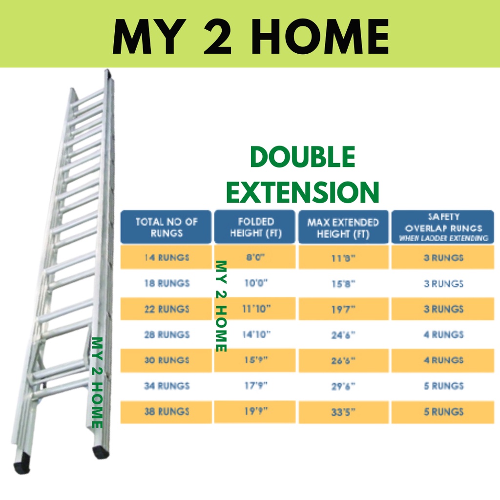 (sirim) 10 Feet Everlas Extension Ladder 10x10  10x10x10 Tangga Slide 