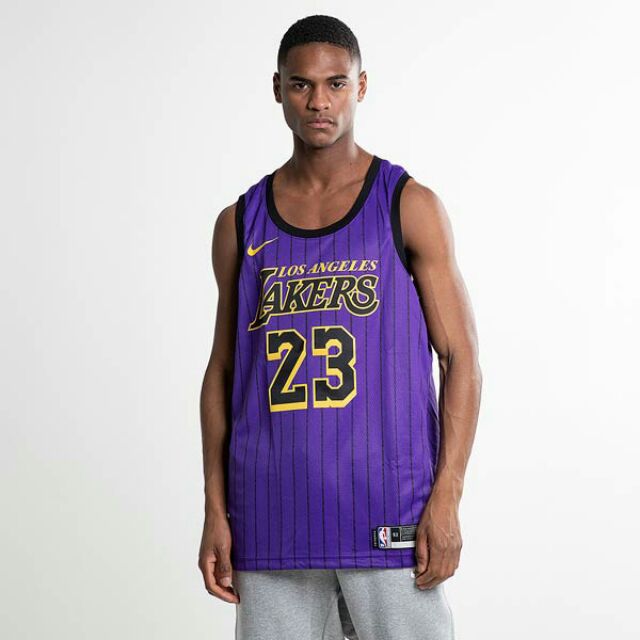 23#LeBron James Los Angeles Lakers Men's Basketball Jersey Purple Stripe  City Edition Knitted Fabric Mesh Breathable Embroidered Logo Sleeveless  Sweatshirt/Casual M : : Fashion