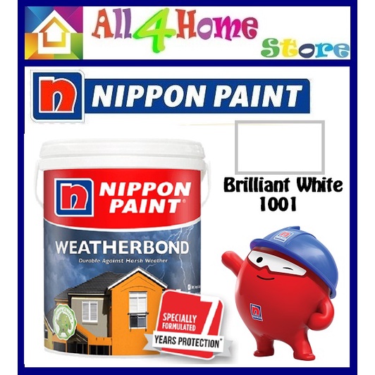 5L Nippon Paint Weatherbond Exterior Wall Outdoor Paint Cat Dinding