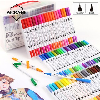 AICRANE 24/36/48/60/100 Colors Dual Tip Brush Marker Pens Watercolor Brush  Pen Colors Painting Calligraph Drawing Pens