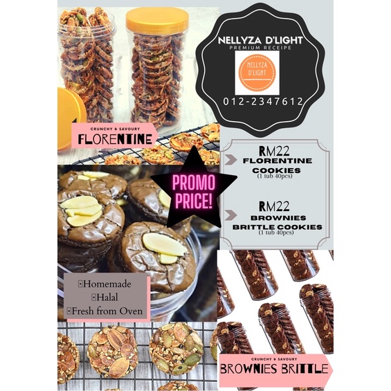 Biskut Brownies Brittle dan Florentine cookies sedap,rangup,premium