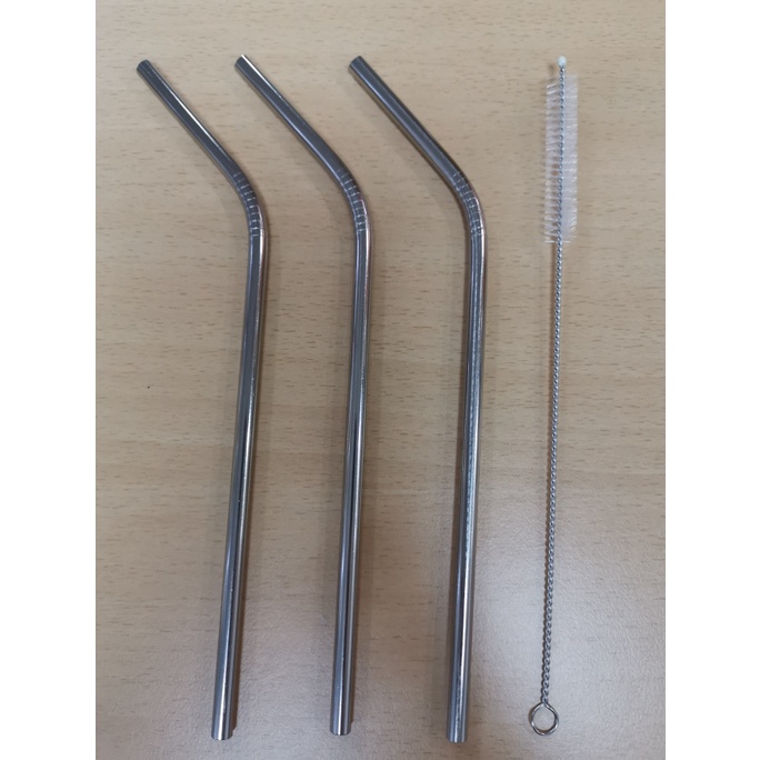 Stainless Steel Reusable Curve Straw with Cleaner Brush Set (3 pieces ...
