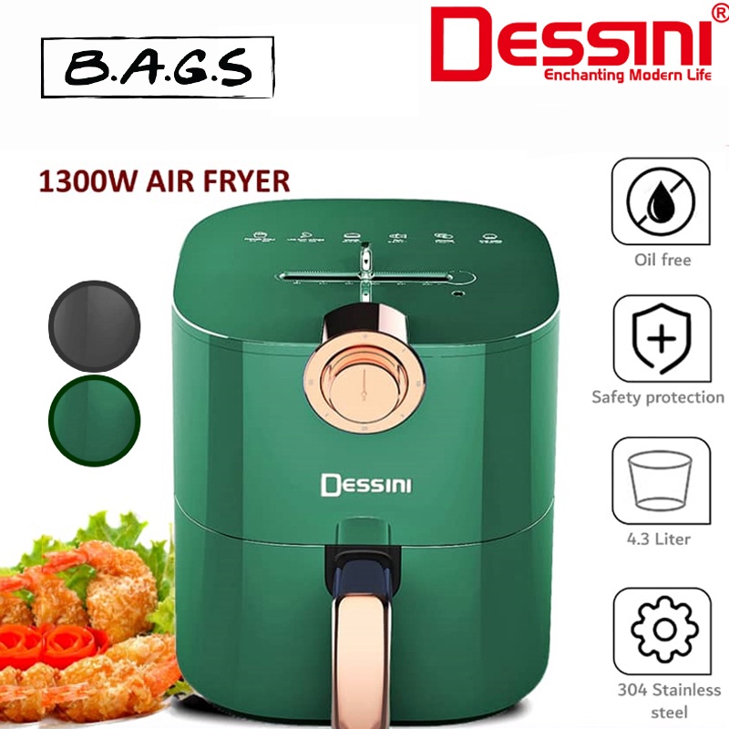 THEBAGS DESSINI ITALY Electric Air Fryer Timer Oven Cooker Non Stick