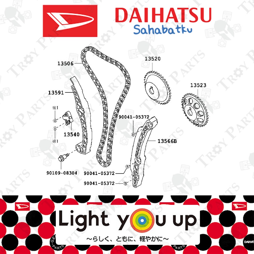 (7pc) Original Daihatsu Timing Chain Kit Set 13506BZ060 for Perodua