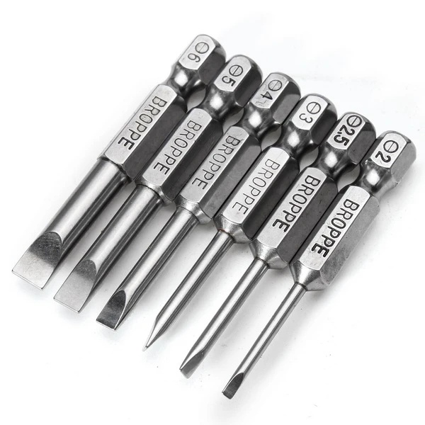 6Pcs Screwdriver Slotted Tip Flat Head Drill Bit 2.06.0mm S2