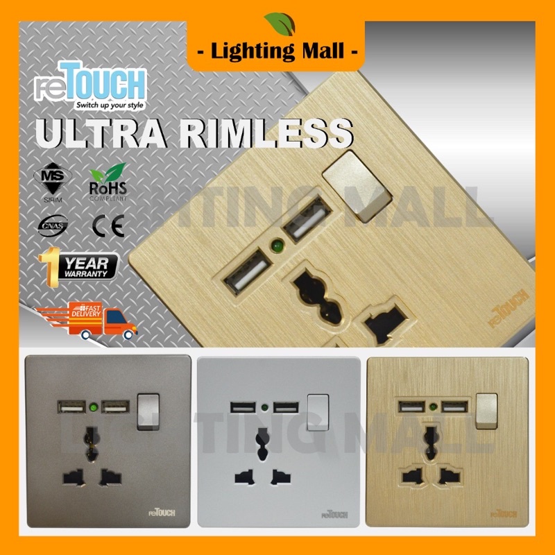 Retouch Ultra Rimless Socket And Wall Switches Slim Modern Switch Design Goldmatt Grey 4264