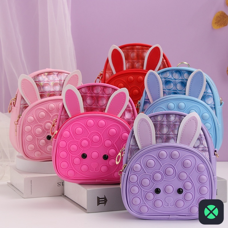 1F Colorful Rabbit Backpack Pop it unicorn Silicone Backpack