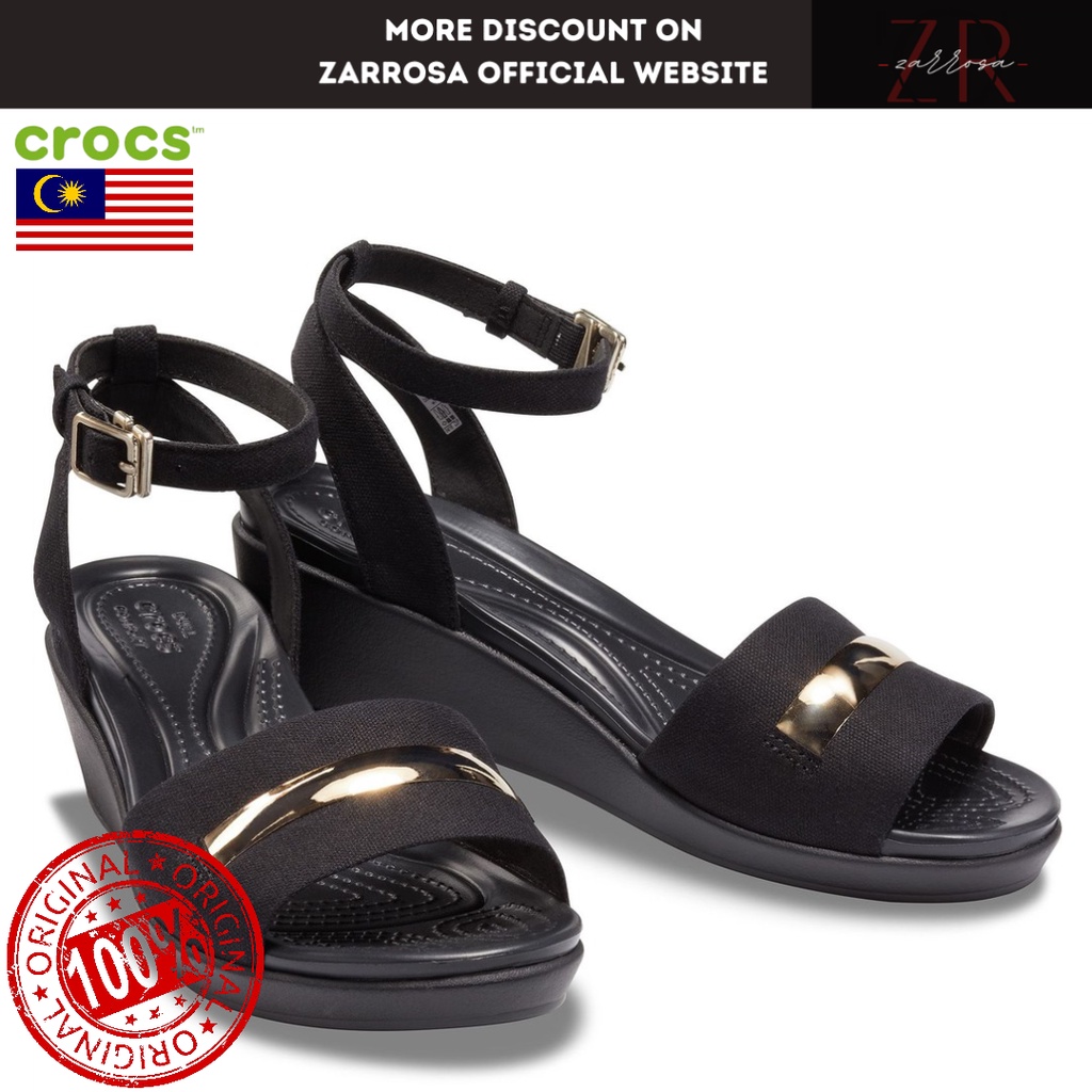 Crocs LeighAnn Metal Block Ankle Strap Wedge women authentic 205800 Shopee Malaysia