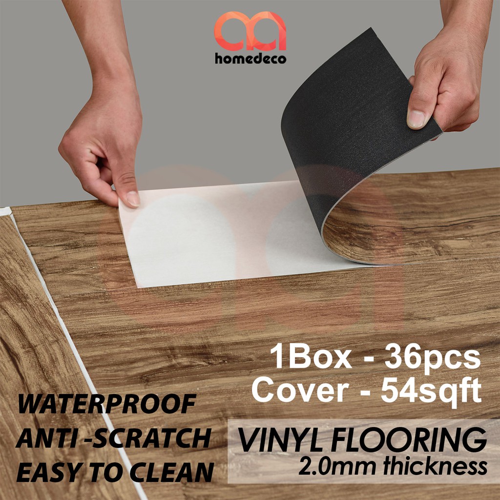 (2.0mm) 36pcs/ 54sqft High Quality DIY Vinyl Flooring (NO GLUE NEEDED