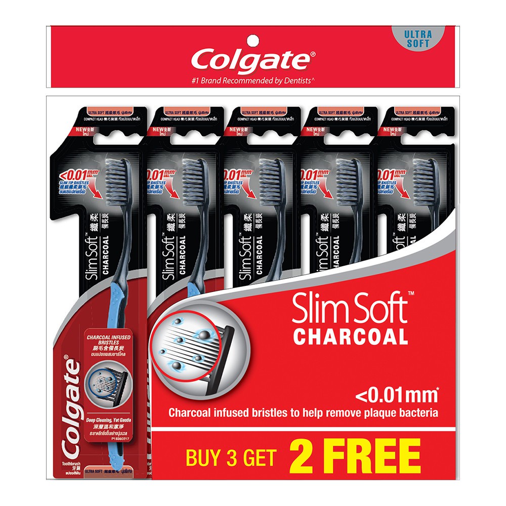 Colgate SlimSoft Charcoal Toothbrush Valuepack 5s (Ultra Soft) | Shopee ...
