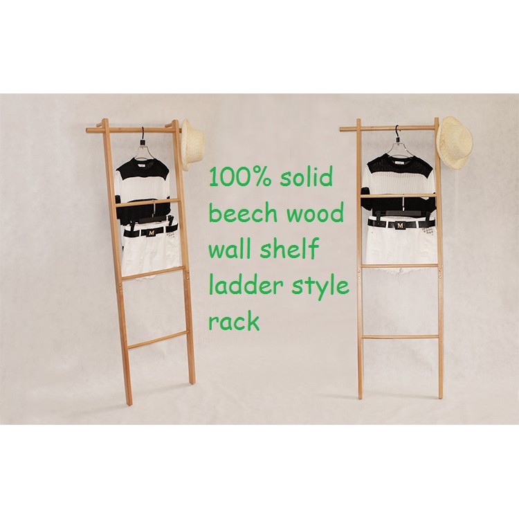 Solid Wood Ladder Style Wall Hanger Shelf, Wooden Hanging Stand ...