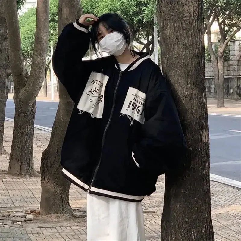 Vintage Baseball Uniform Spring Autumn Jacket Women Versatile C ...