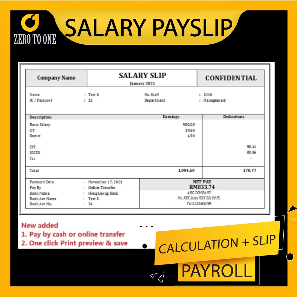 Payslip Creator & Salary Calculation / EPF / SOSCO & Save as PDF ...