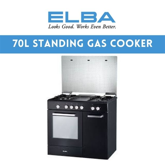 Elba 70L Standing Gas Cooker 4 Burner Gas Oven EGC C9704G BK