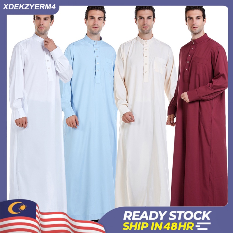 Jubah Lelaki Lengan Panjang Dewasa Cotton Kolar Kurta Lelaki Haji Umrah