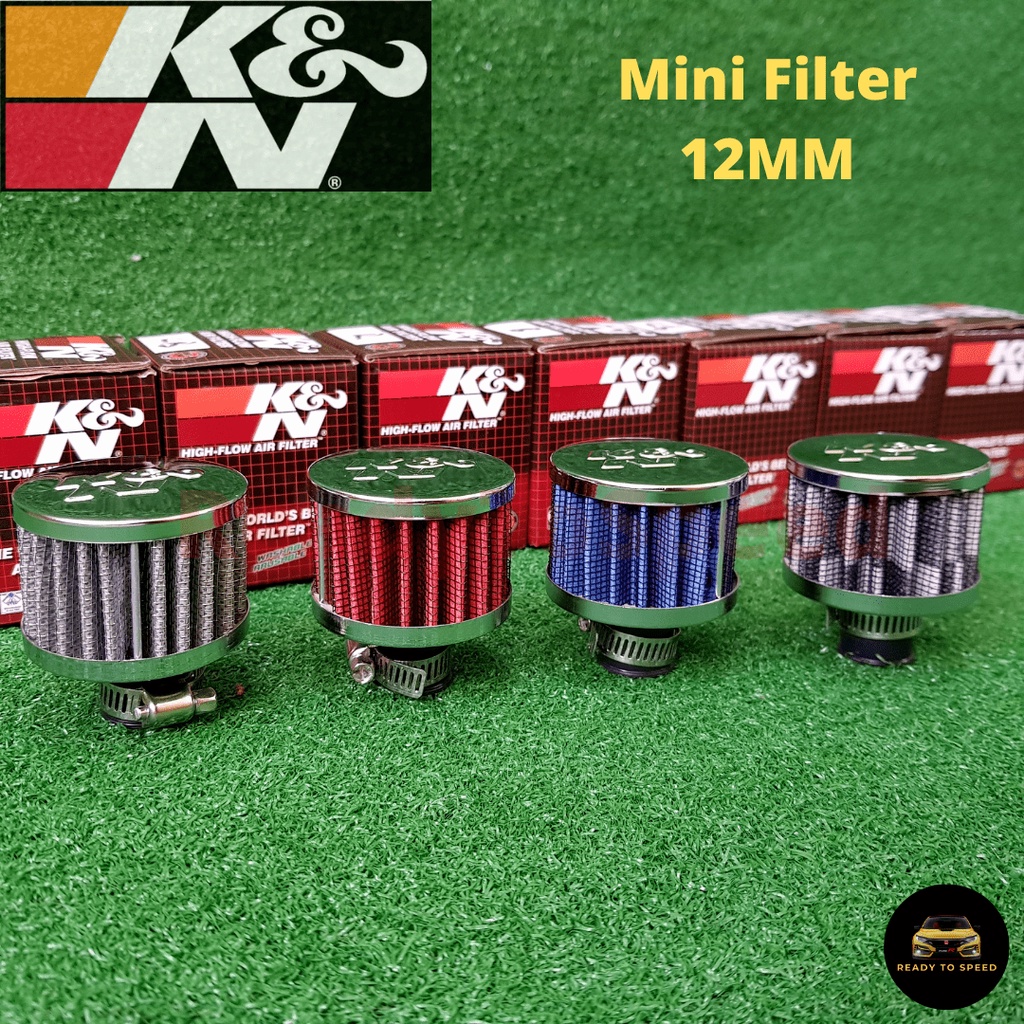 K&N Mini High Flow Air Filter 12mm Engine and Oil Crankcase Breather