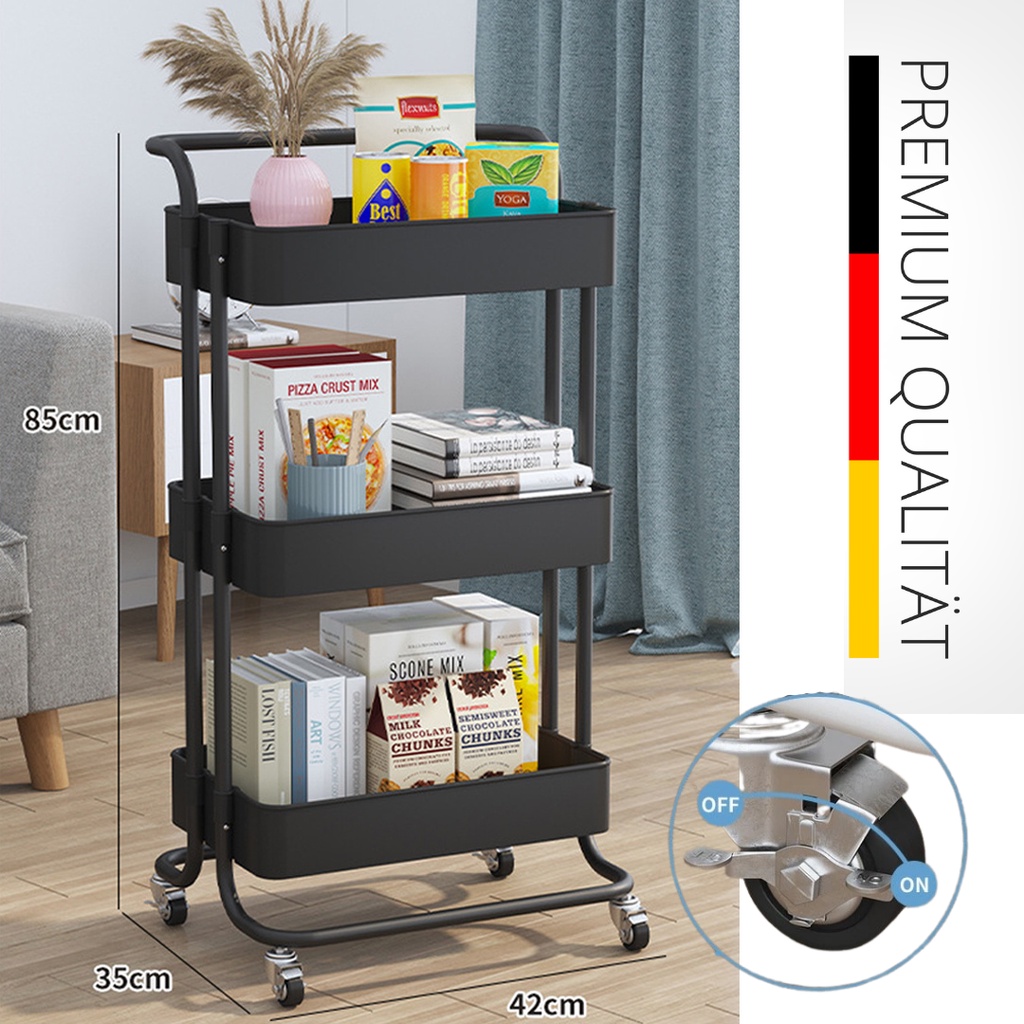 3 Tiers Trolley Storage Rack / Office Shelves Home Kitchen Trolley ...