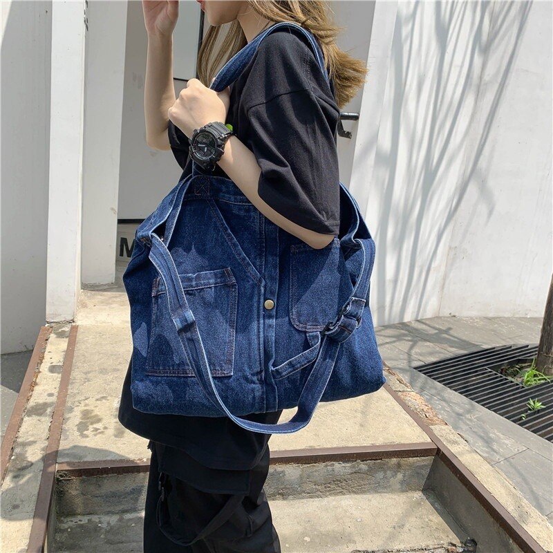 Heavy Industrial Washing Large Denim Shoulder Bag main image 0