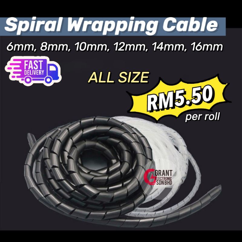 Spiral Wrapping Bands Tube Cable Wire Protector White Black 6mm 8mm 10mm 12mm 14mm 16mm 20mm