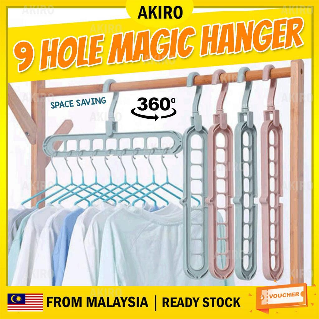 AKIRO 9 Hole Rotation Magic Space Saving Clothes Hanger Hook Wardrobe ...