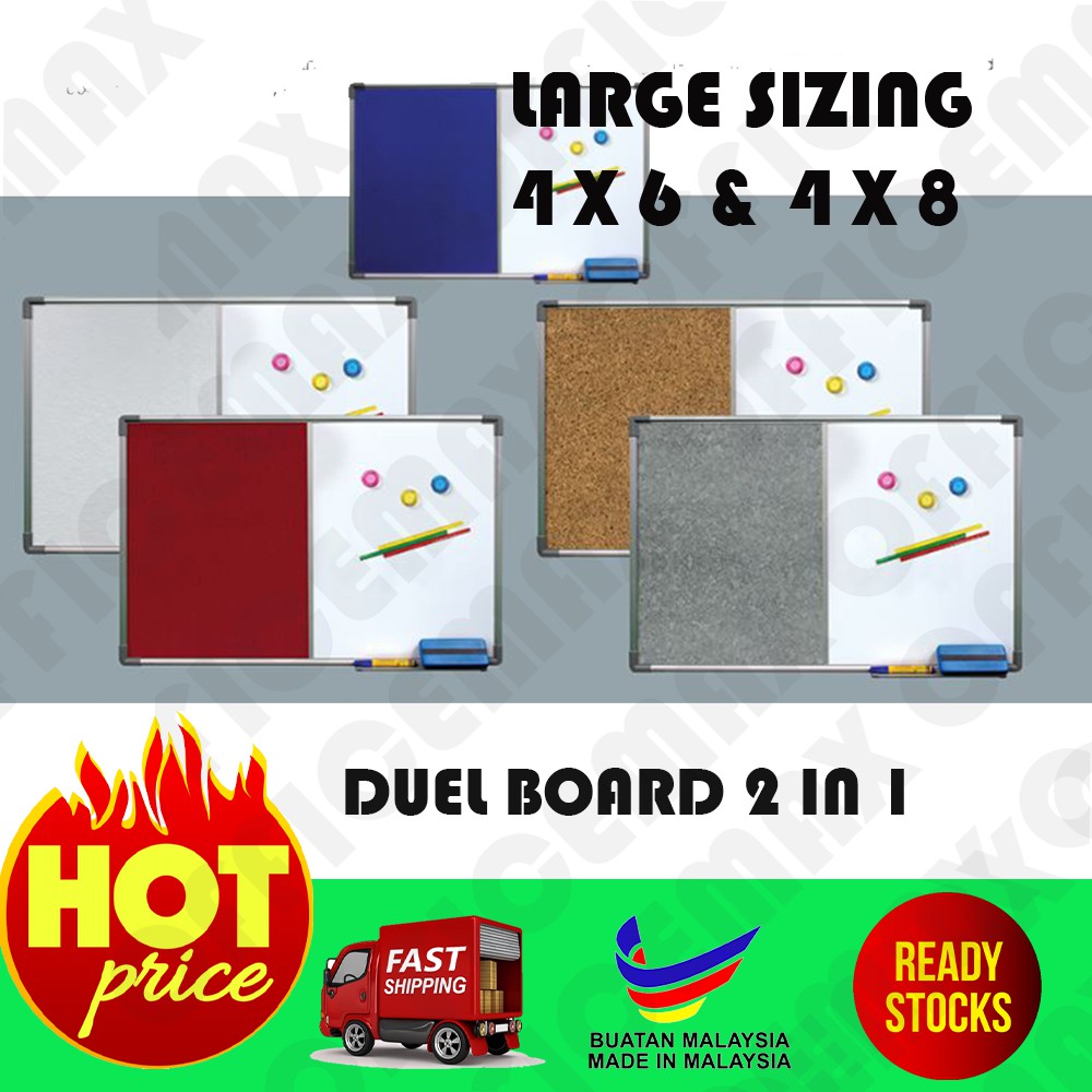 Large Sizing Dual Board / 2 in 1 White Board + Notice Board