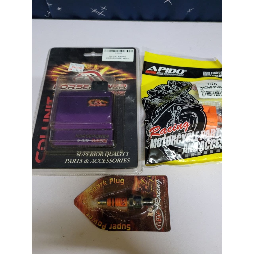 KRISS110 SET API 3IN1 CDI HORSEPOWER + COIL APIDO ORIGINAL + RACING PLUG GTC 3 KAKI MODENAS