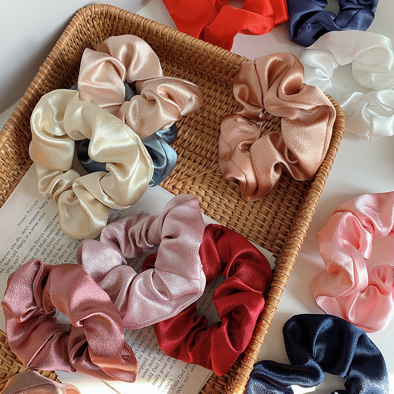 Fashion Silk Satin Scrunchies Headband Large Elastic Rubber Hair