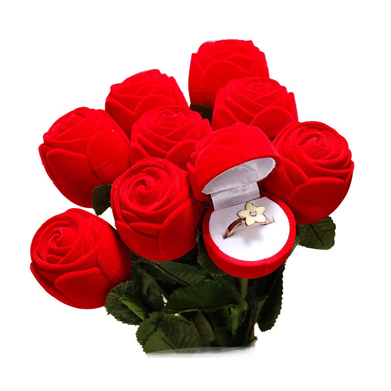 Romantic Portable 3D Red Rose Ring Box /Earrings Storage Display Holder
