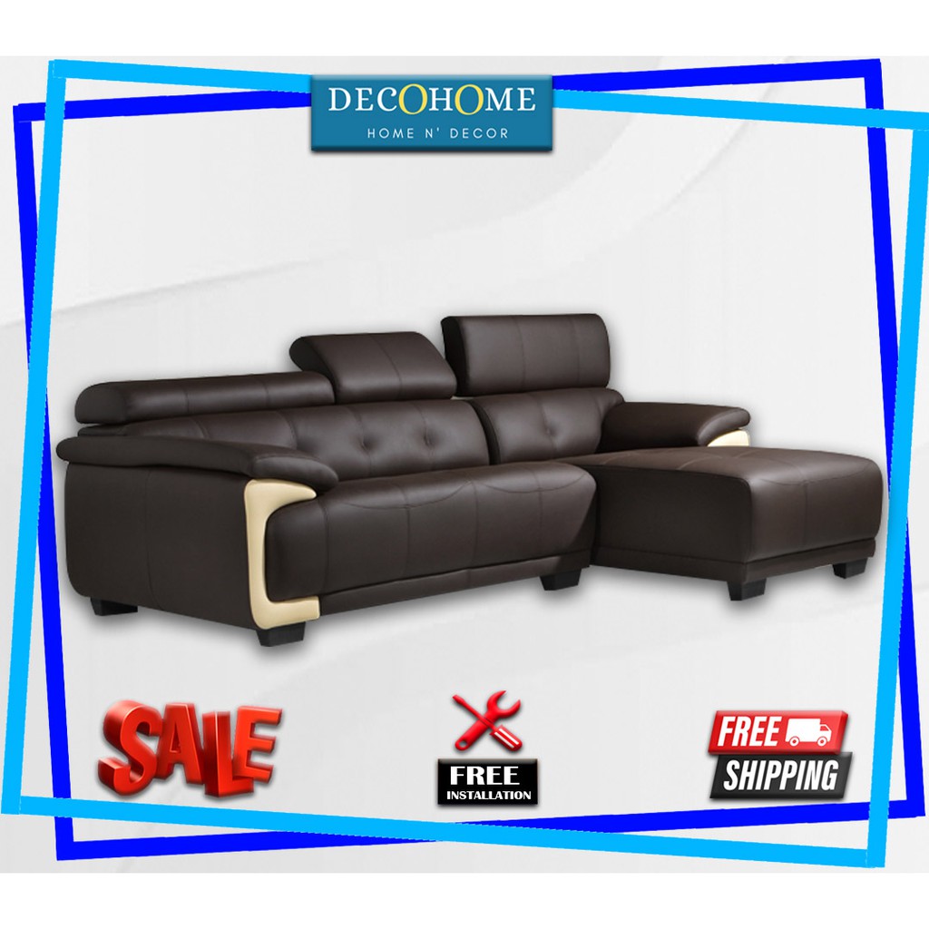 Nayla 3 Seater Sofa LShape Leather Recliner Elegant Black Colour Shopee Malaysia