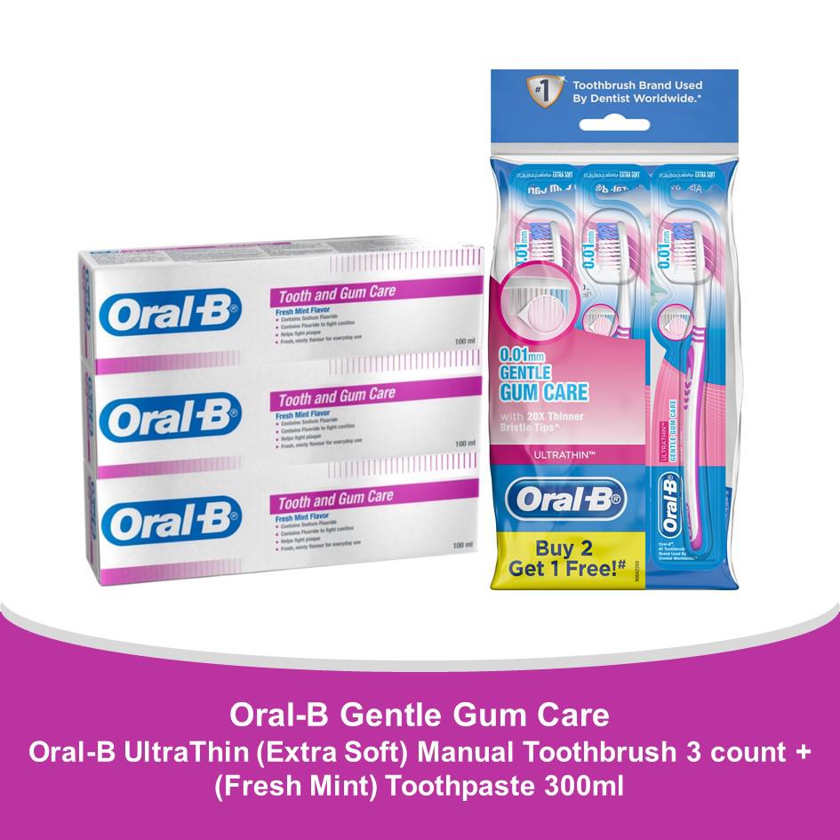 Oral-B Gentle Gum Care UltraThin (Extra Soft) Toothbrush 3count + Tooth ...