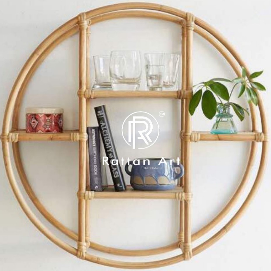 RATTAN HANGING SHELF ROUND / Rotan Rack Gandung / Rattan Rack Dining