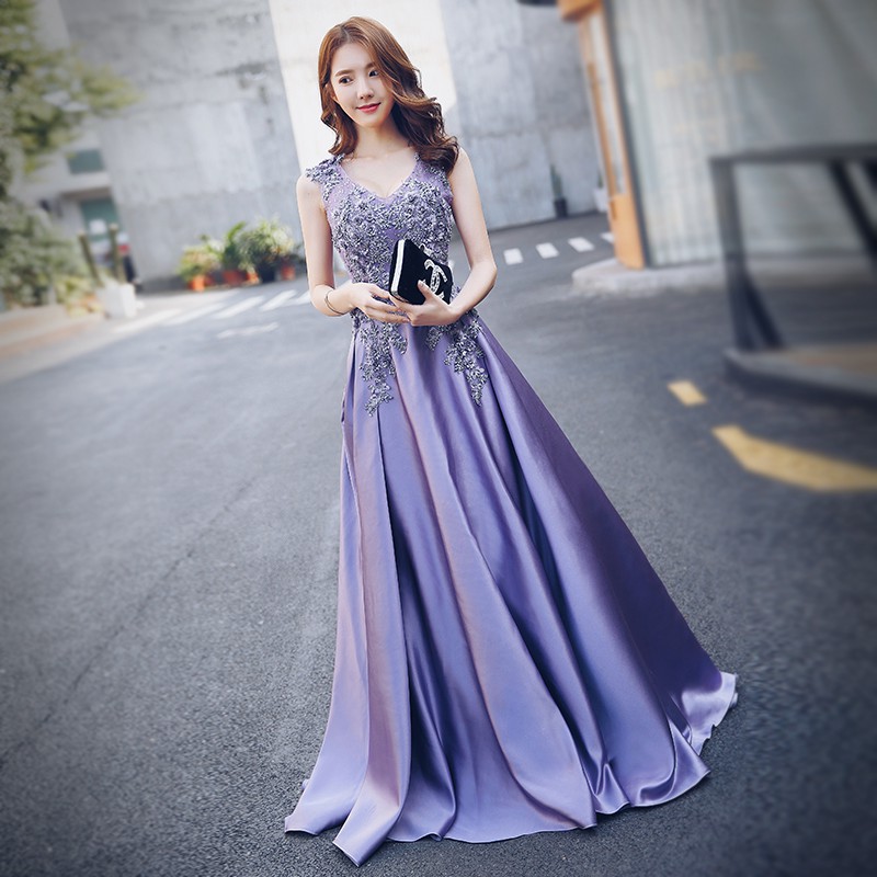 Purple Open Back Prom Dress Shopee Malaysia