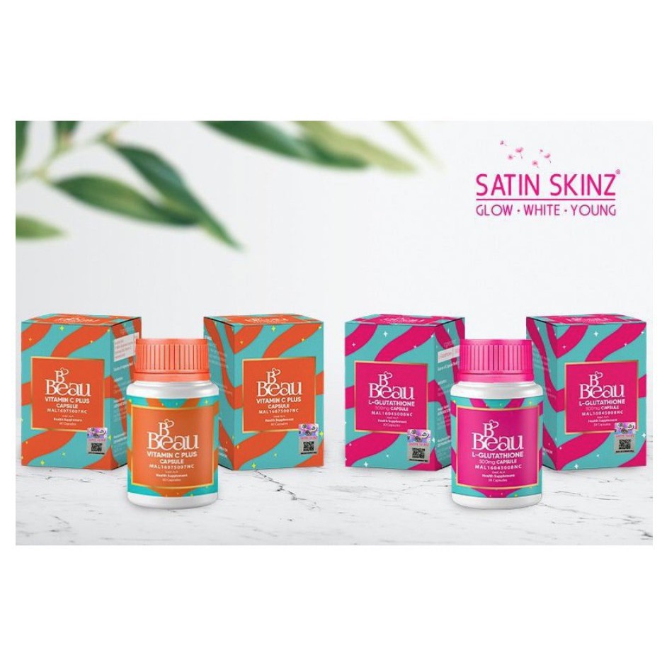 SATIN SKINZ BBEAU GLUTATHIONE 500 MG & VITAMIN C 300 MG + VIT E 300 + HYALURONIC ACID 100 MG. 1 SET. KKM APPROVED