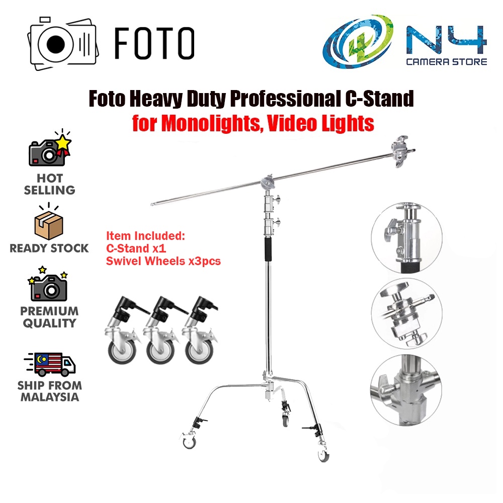 Foto Heavy Duty C Stand with Rubber Base For Photography Adjustable Reflector Stand with Holding