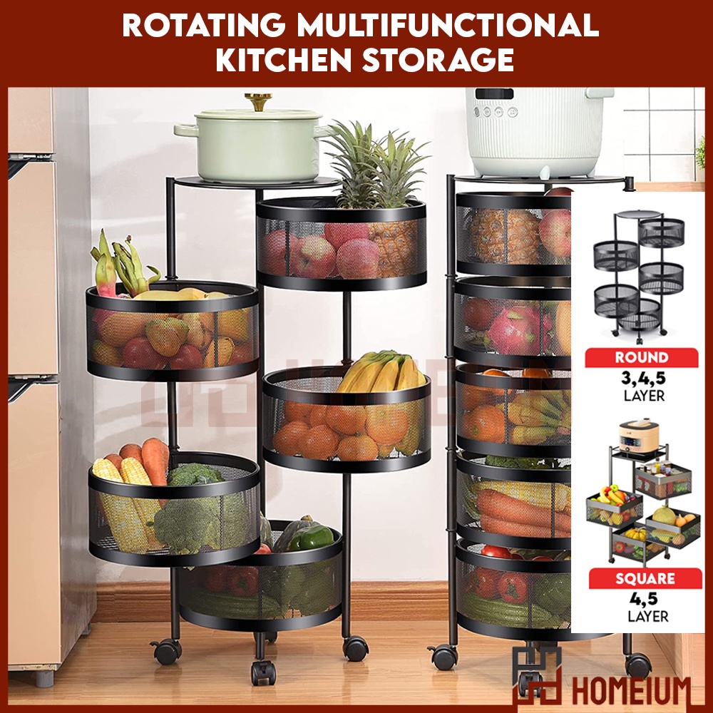 READY Black Steel Dapur Kitchen Rotating Rack Vegetable Spice Rack ...