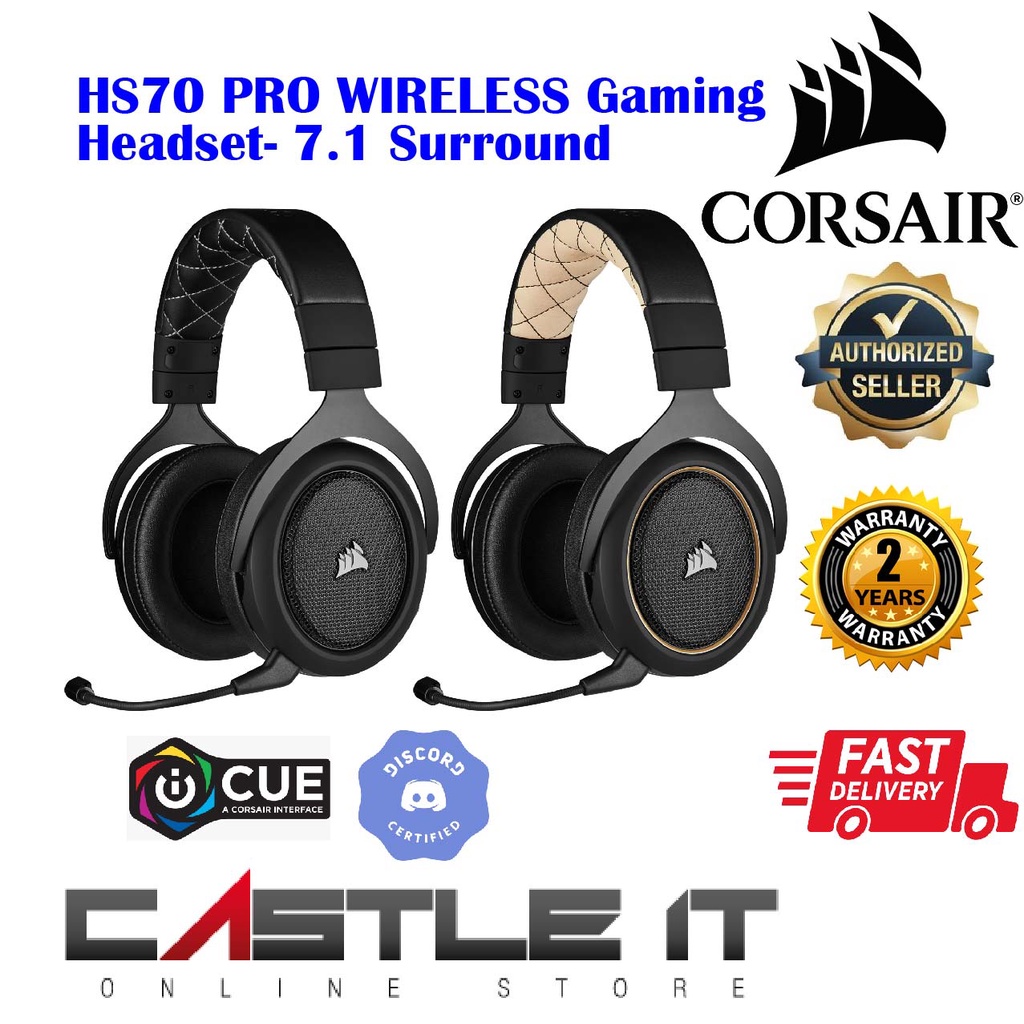 Corsair HS70 PRO WIRELESS Gaming Headset 7.1 Surround CREAM WHITE ...