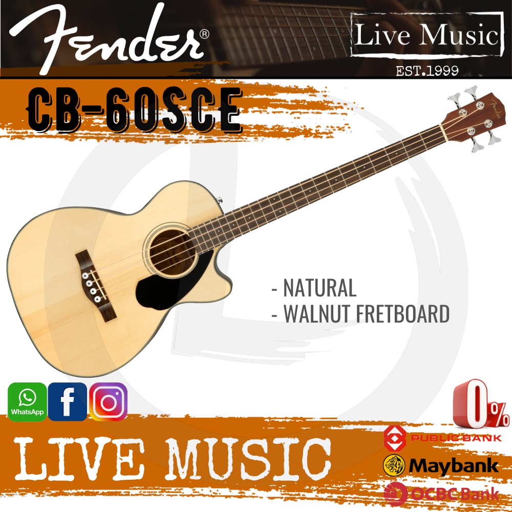 Fender CB60SCE AcousticElectric Bass Guitar Natural (CB60SCE
