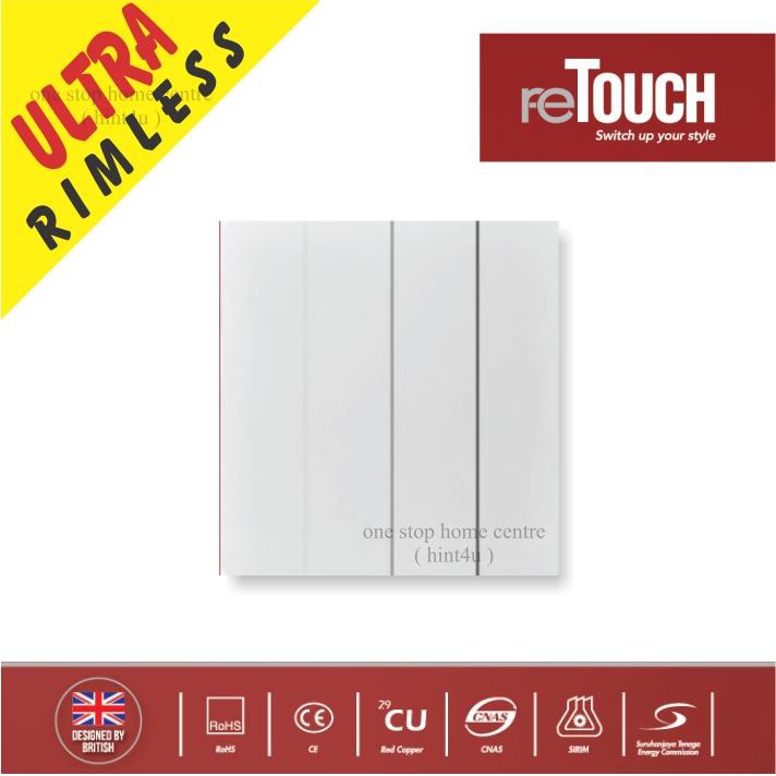 ReTouch ULTRA RIMLESS 16A 4 Gang 1 Way Light Switches (White / M041W ...