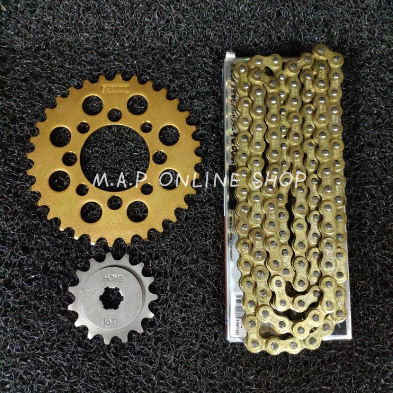 Modenas 415 Kriss1 Kriss110 Kriss2 Kristar Ct110 Chain + Spocket Gold ...